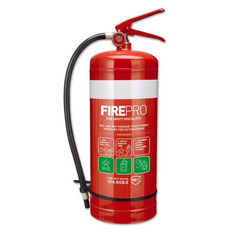 FirePro 9kg Dry Powder Fire Extinguisher Red Metal