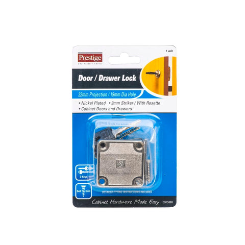 Prestige Door Drawer Lock - 110mm x 19mm - Nickel Plated - 2 Keys - SuperSaverAU - view 1