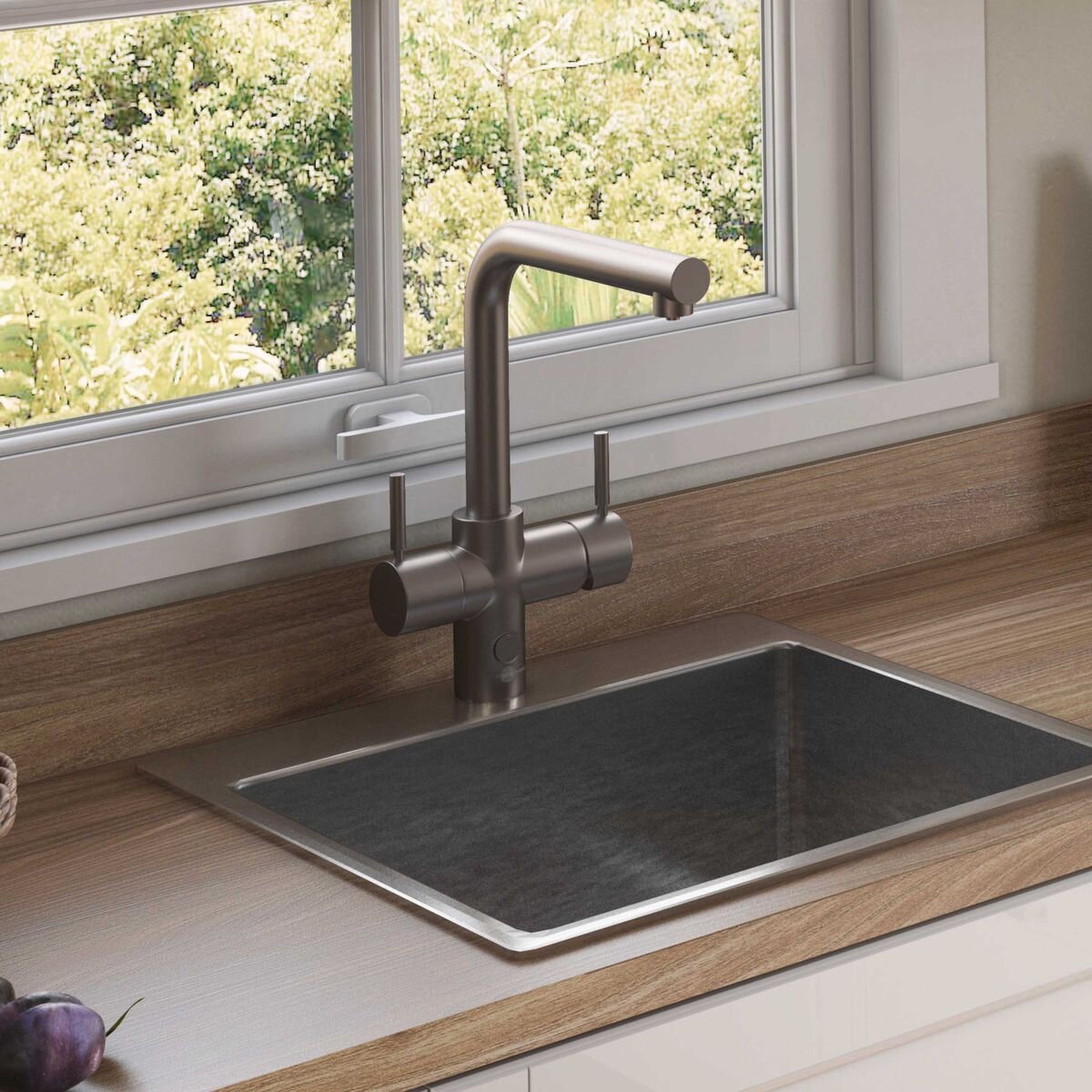 InSinkErator Multitap 4N1 Chilled L Shape Tap - Brushed Steel - Boiling, Chilled and Mains Water - 4005LBR