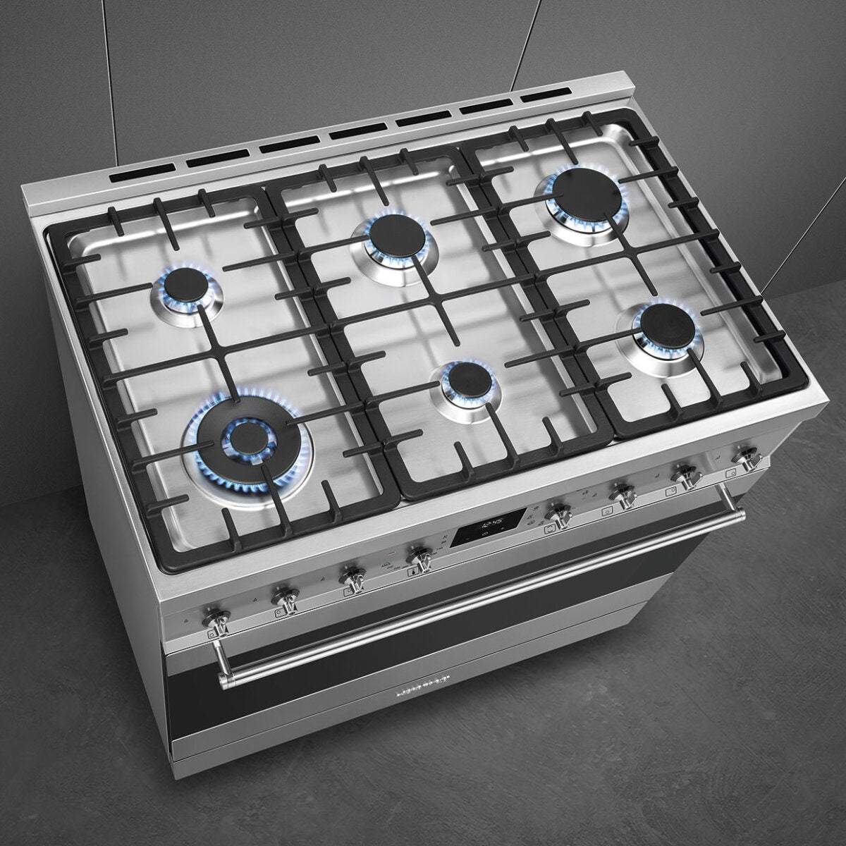 Smeg 90cm Classic Dual Fuel Freestanding Oven - 126L, Six Burner Gas Cooktop, Stainless Steel - CS9GMXA2
