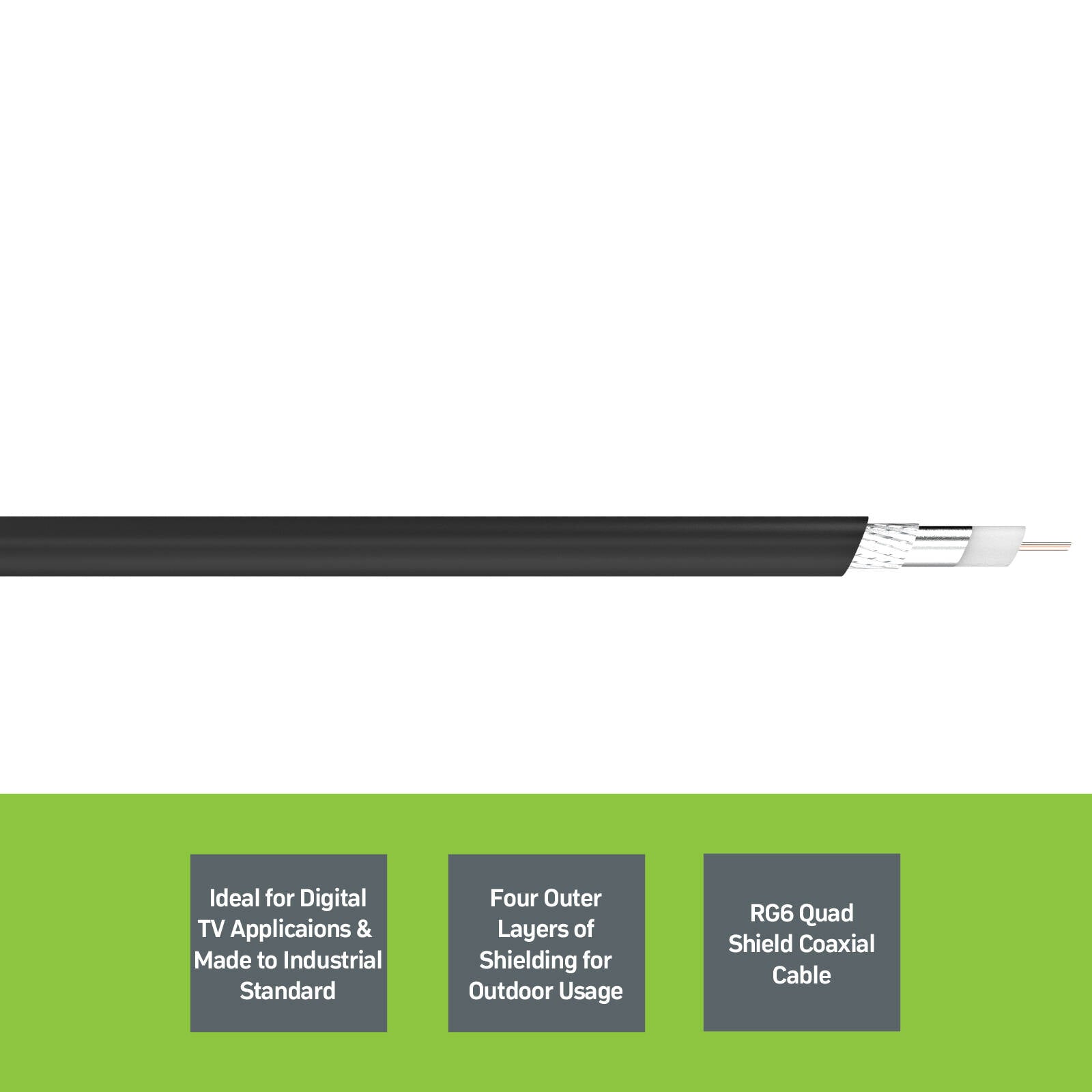 Antsig 5m RG6 Quad Shield Coaxial Cable - Copper for Digital TV