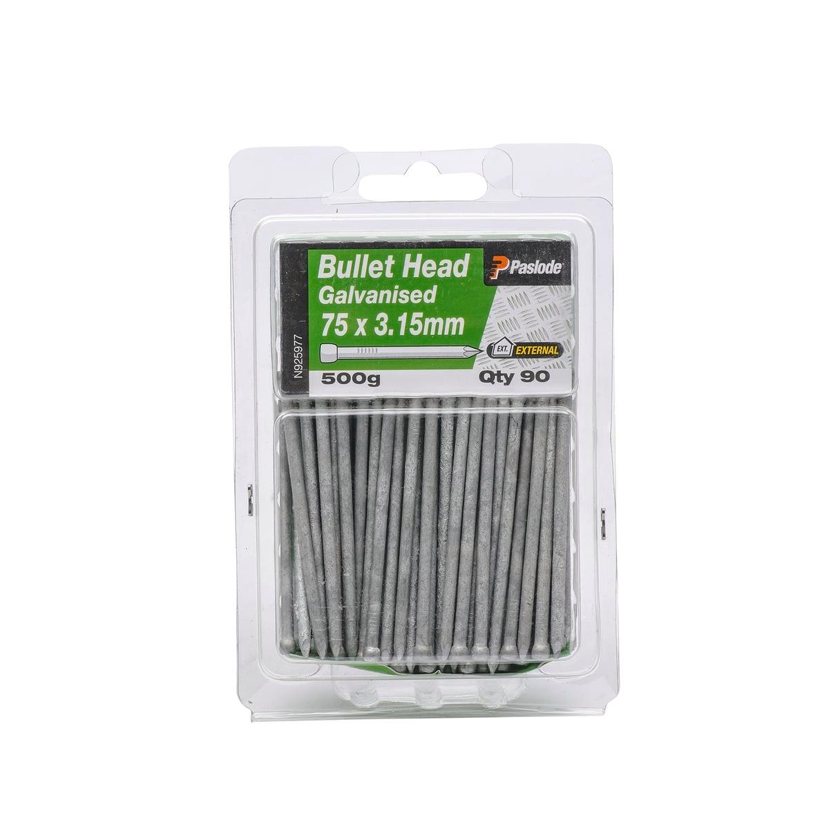 Paslode 75 x 3.15mm Galvanised Steel Bullet Head Nails 90 Pack 500g