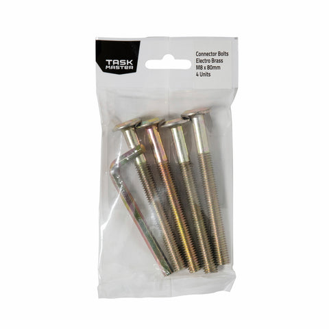 Taskmaster Brass M8 x 80mm Connector Bolt 4 Pack
