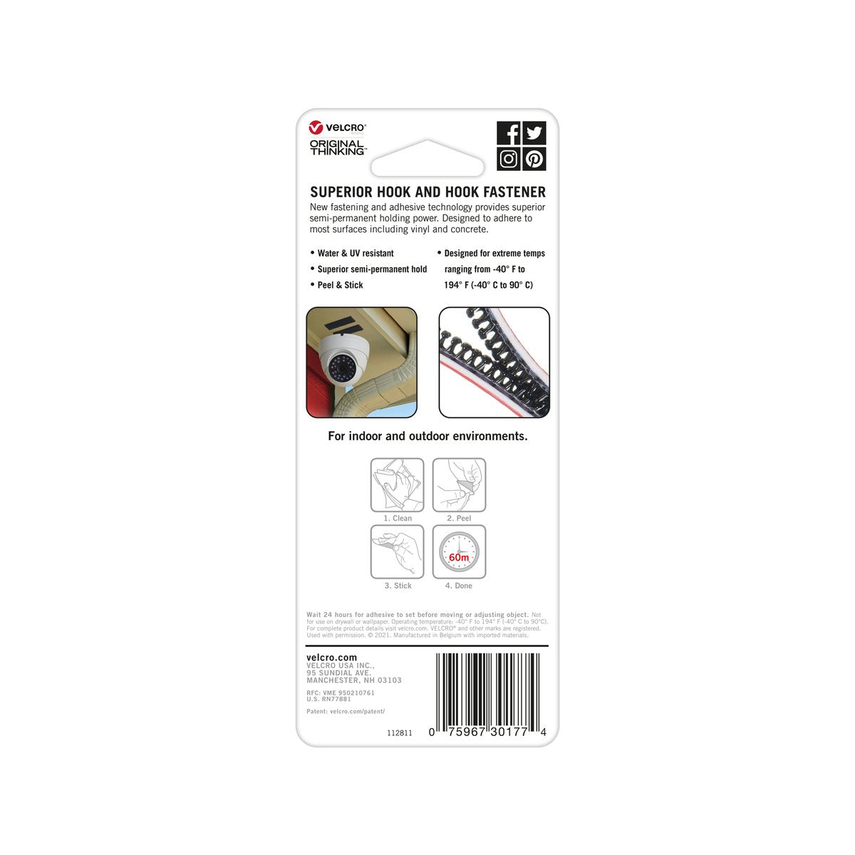 VELCRO Brand ALFA-LOK Squares, Black, 25mm, 6 Pack, Self-Adhesive Fasteners