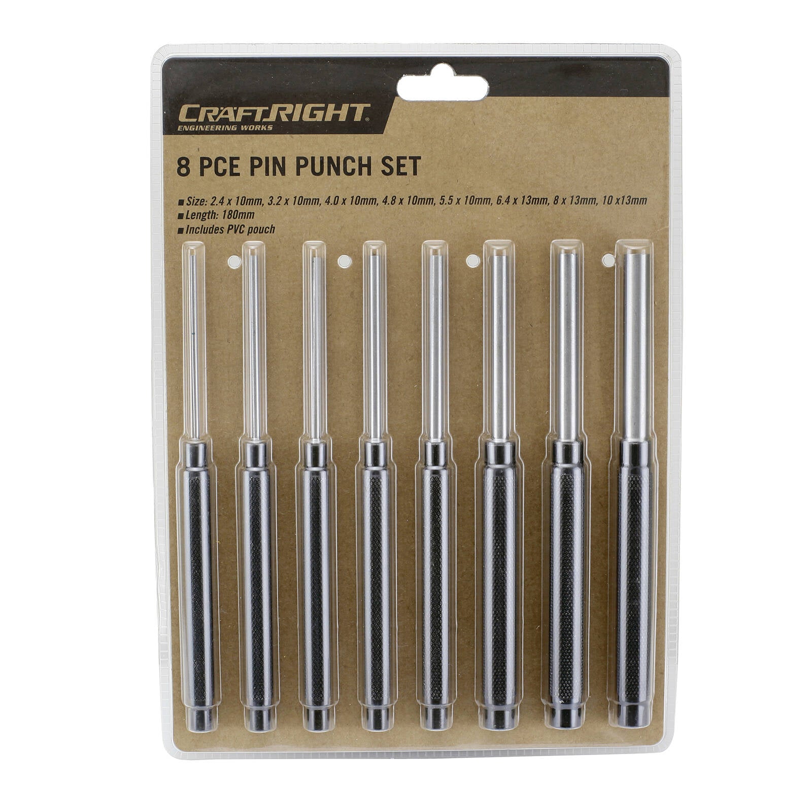 Craftright 8 Piece Long Series Punch Set, CR-V and Carbon Steel, Sharpenable