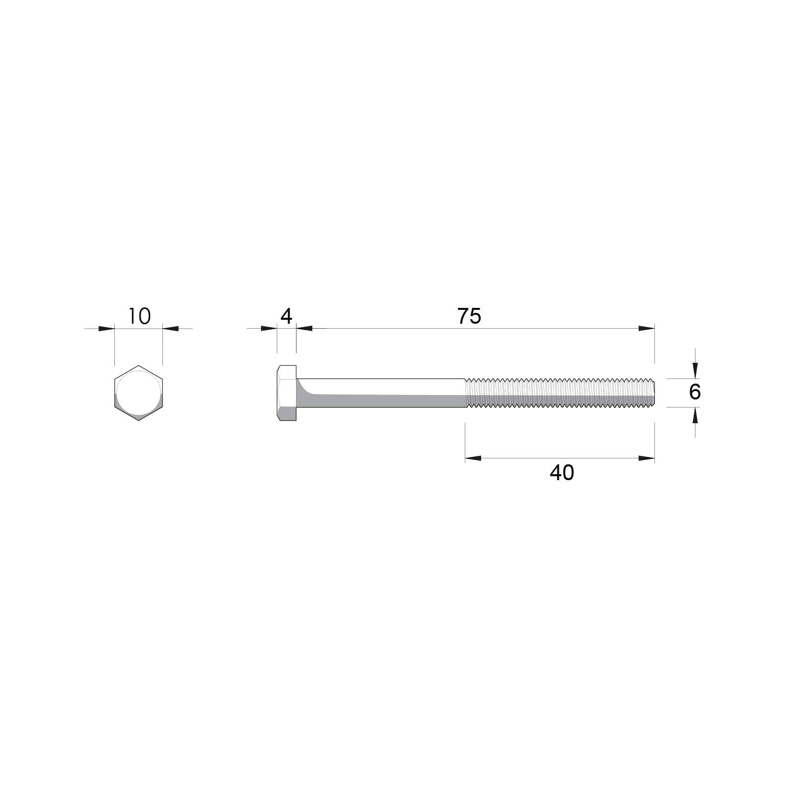 Zenith M6 x 75mm Hot Dipped Galvanised Hex Head Bolt and Nut, 4.6 Grade Steel
