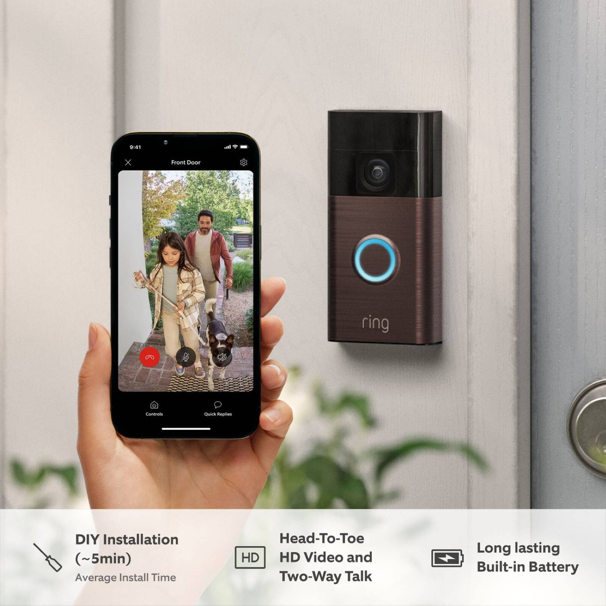 Ring Venetian Bronze Battery Video Doorbell with Chime - 1440p HD Video - Two-Way Talk - Outdoor Security - SuperSaverAU - view 4