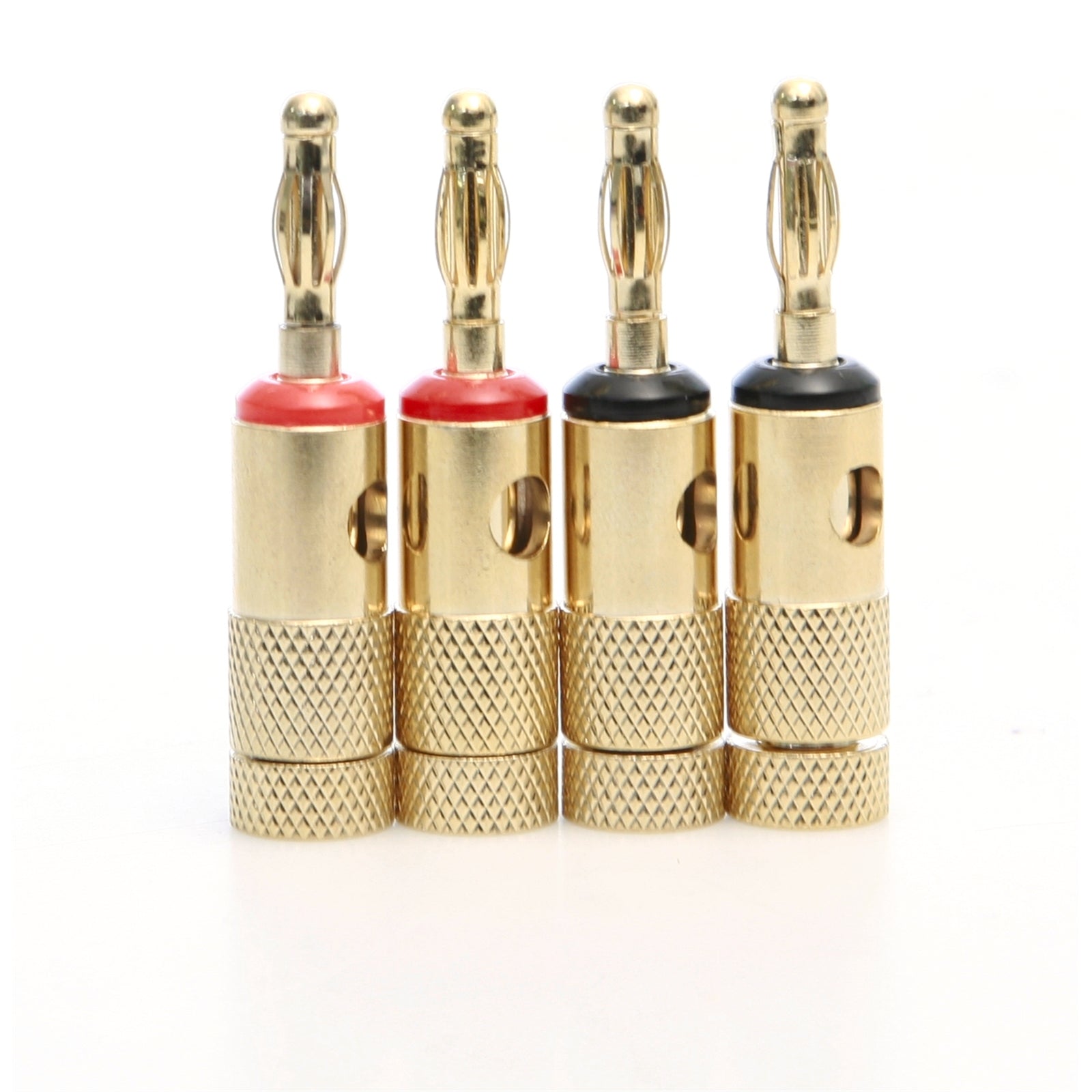 Studio Acoustic 4 x 4mm Premium Banana Plugs - Gold Plated, 2 Red & 2 Black