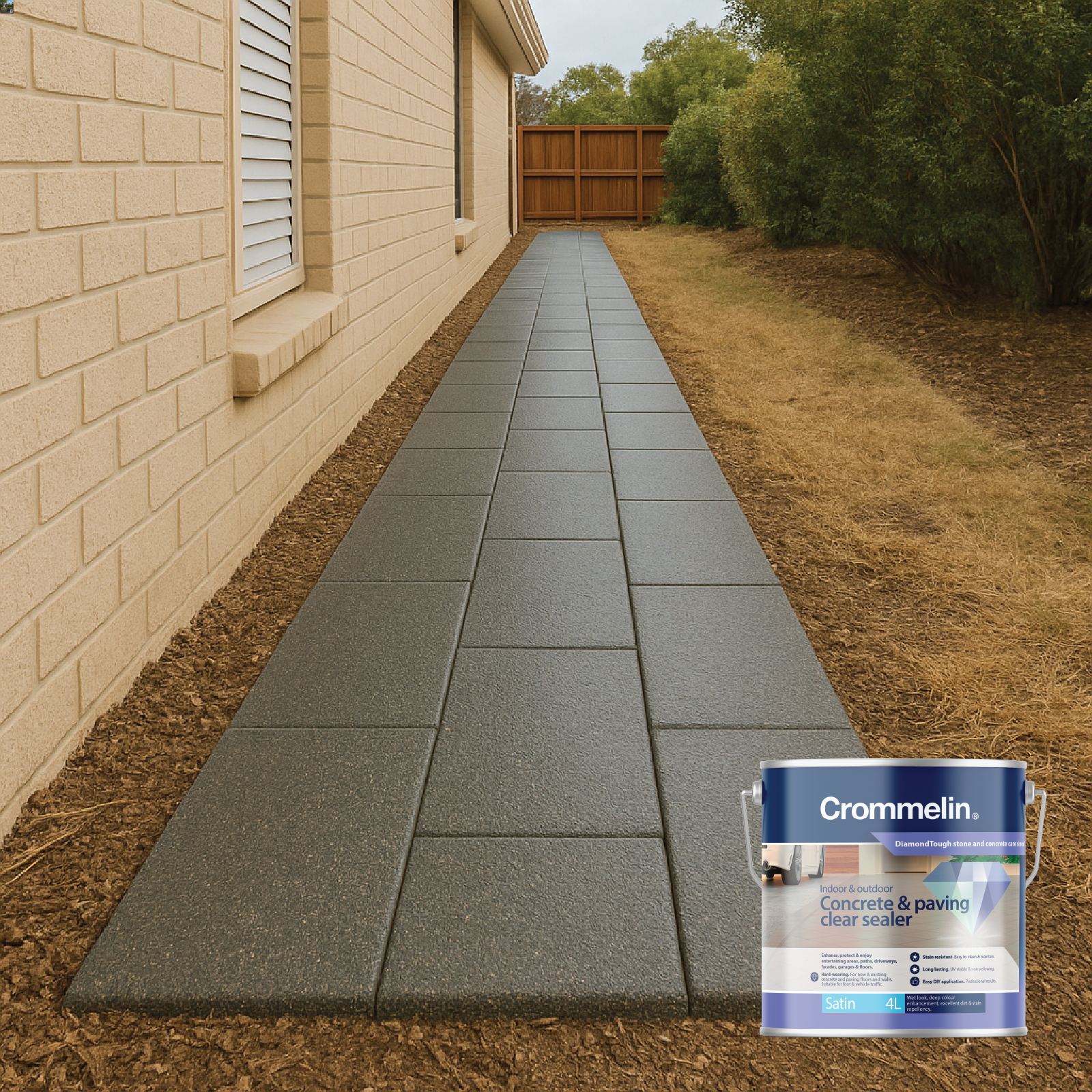Crommelin 4L Clear Satin DiamondTough Concrete & Paving Sealer, Solvent Based