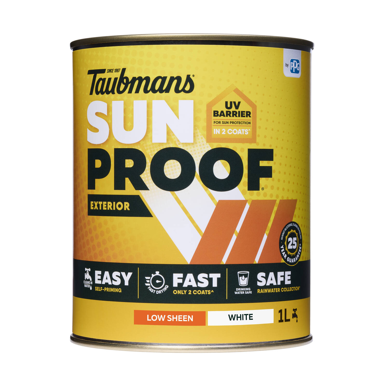 Taubmans Sunproof 1L White Low Sheen Exterior Paint - UV Resistant, 16m2/L, Tintable