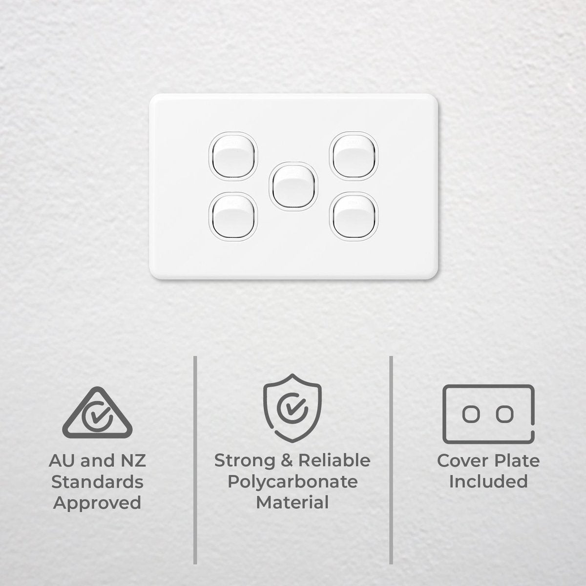 DETA X6 White Five Switch 5 Gang 10A 240V Polycarbonate Indoor 6155B