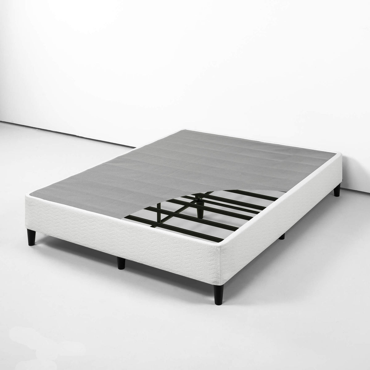 Zinus Keenan queen ensemble bed base - white fabric, no extra foundation needed, 250kg capacity - AU-BSLB-Q