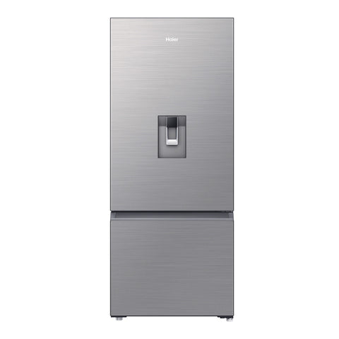 Haier 431L Bottom Mount Fridge - Non-Plumbed Water Dispenser, Satina Silver, Reversible Door - HRF420BHS