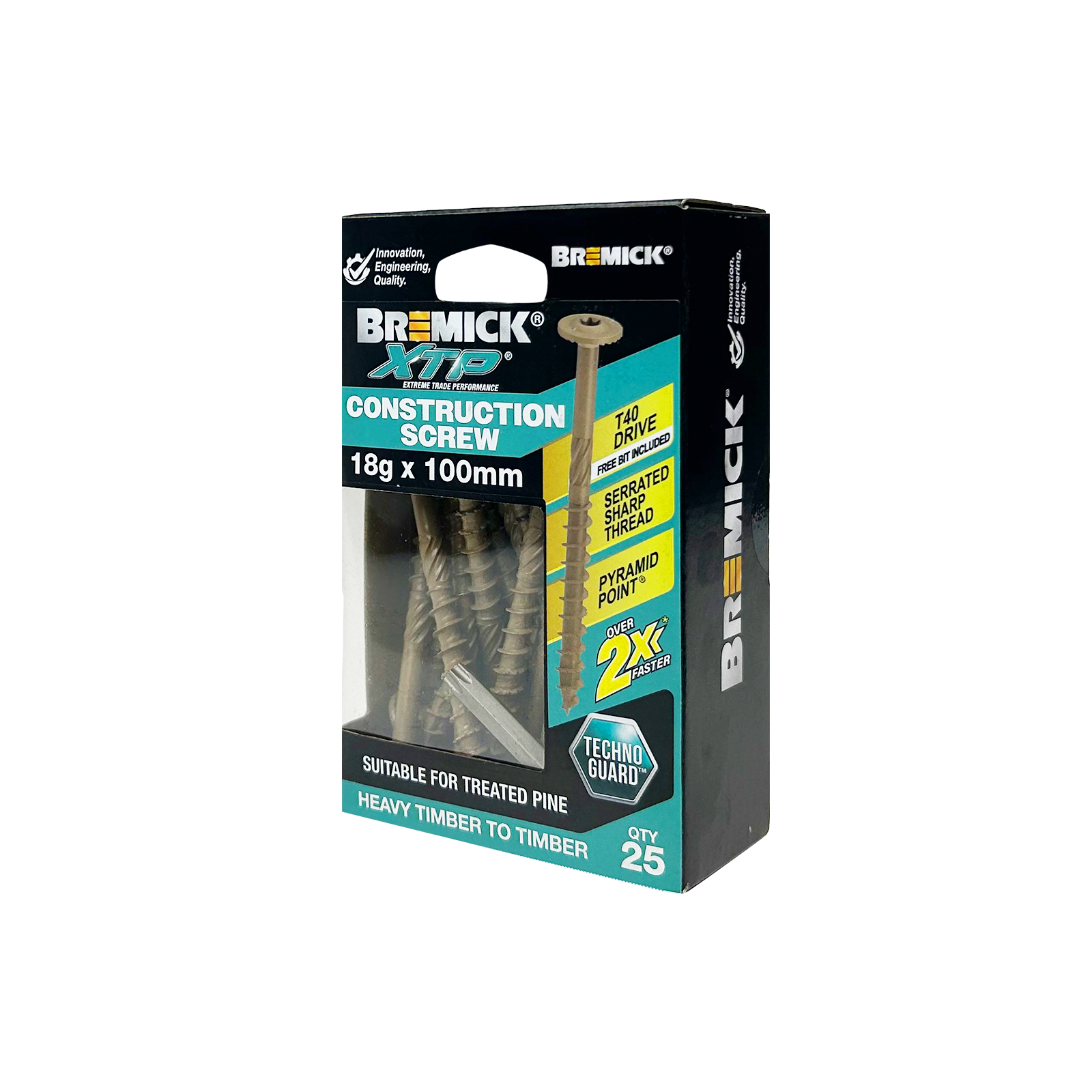 Bremick XTP 18g x 100mm TechnoGuard Tan T40 Serrated Washer Head Construction Screw - 25 Pack