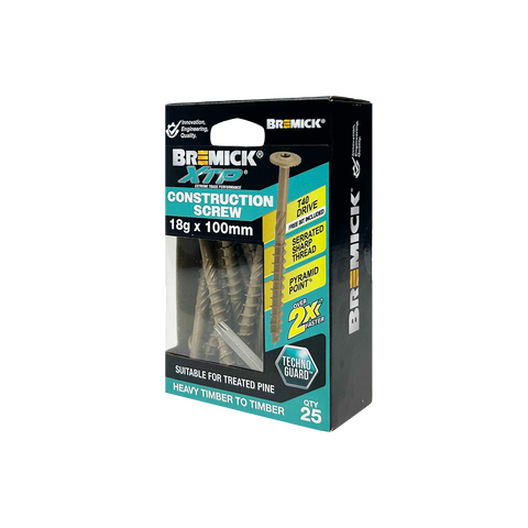 Bremick XTP 18g x 100mm TechnoGuard Tan T40 Serrated Washer Head Construction Screw - 25 Pack