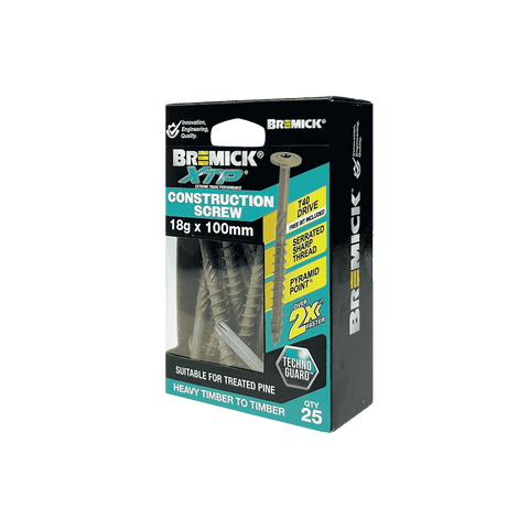 Bremick XTP 18g x 100mm TechnoGuard Tan T40 Serrated Washer Head Construction Screw - 25 Pack