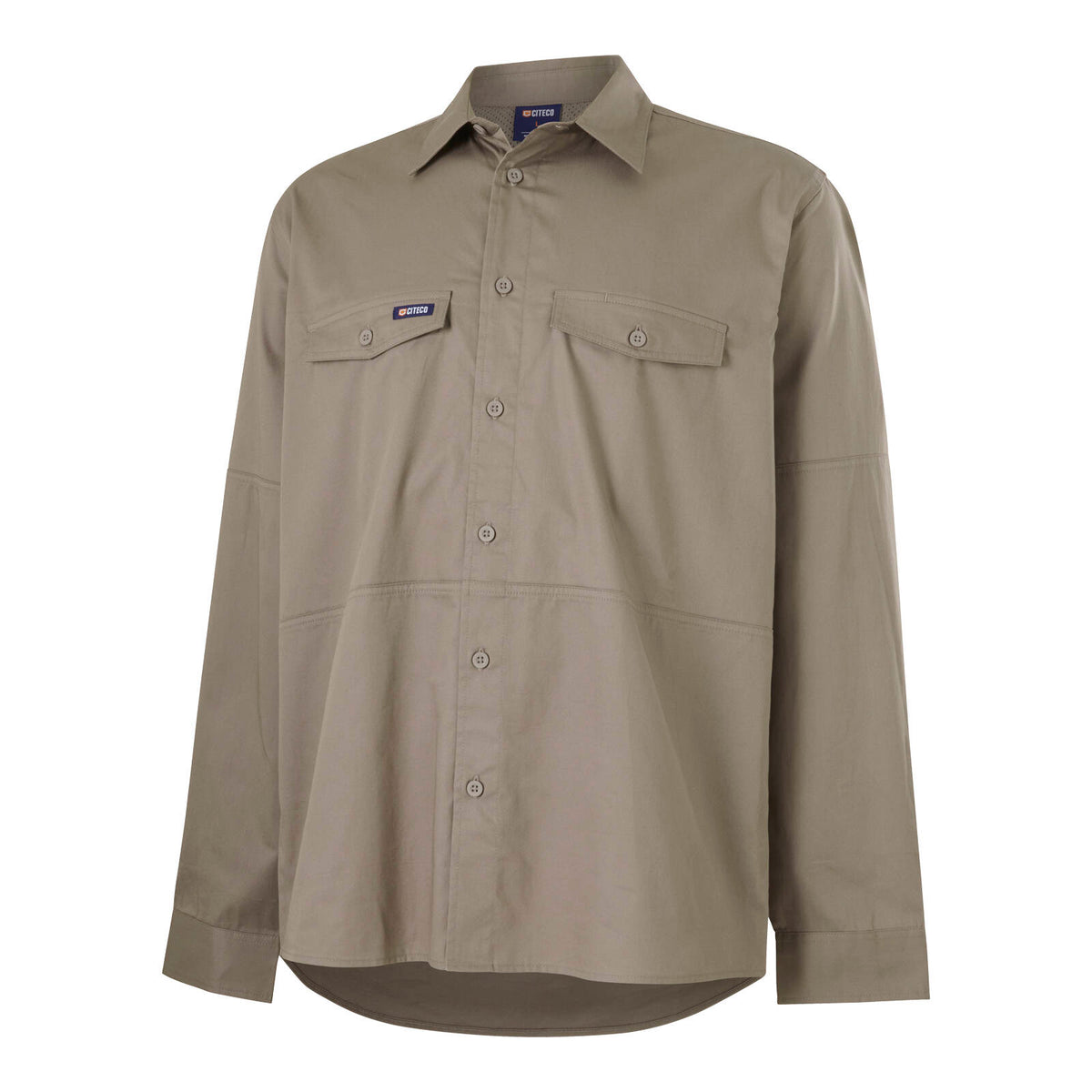 Citeco Men's Khaki Long Sleeve Work Shirt - 100% Cotton, Size 3XL