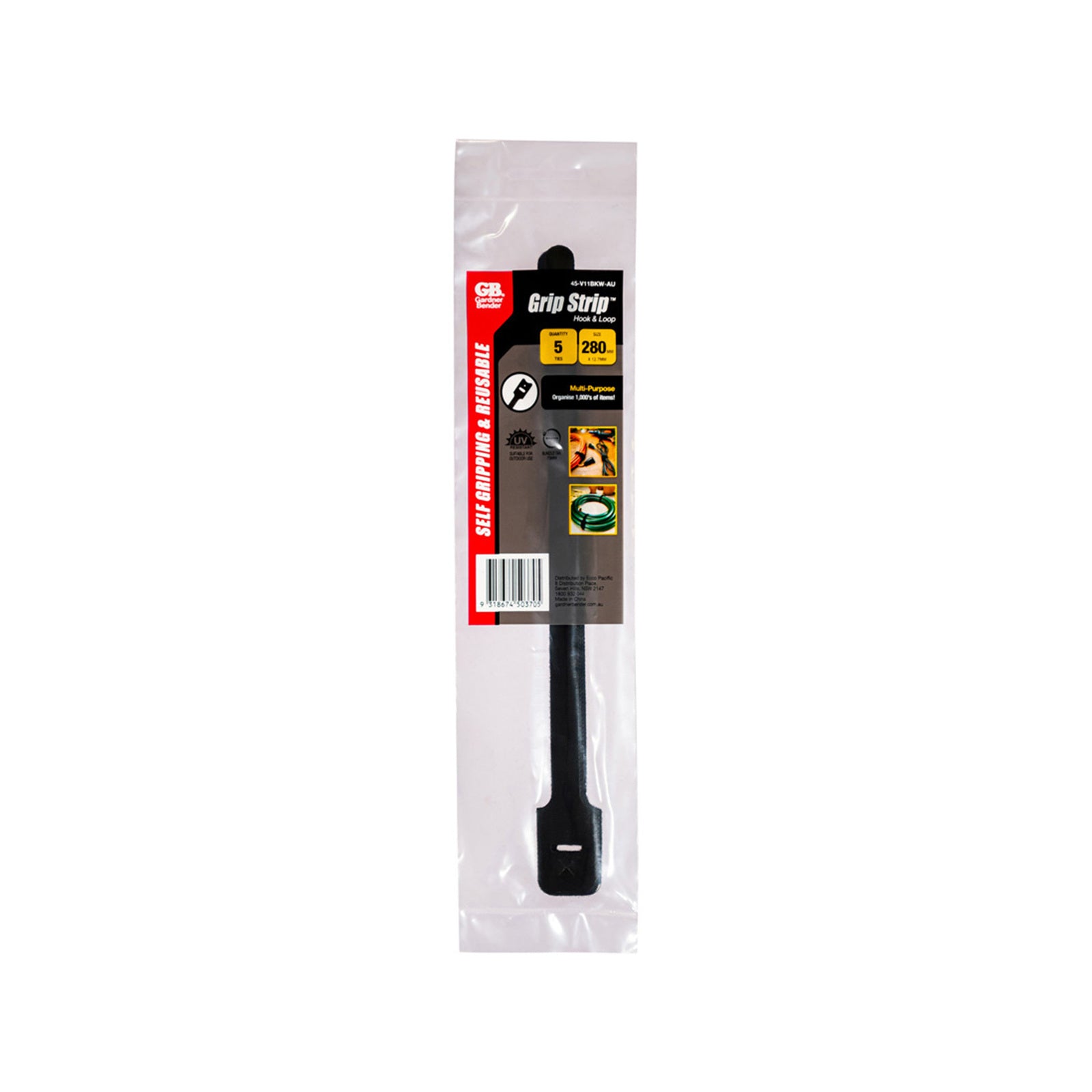 Gardner Bender 280mm Black Hook & Loop Reusable Cable Ties 5 Pack