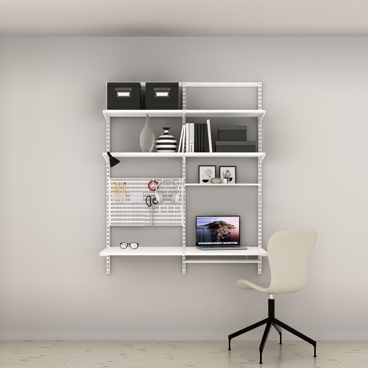 Elfa Office Solution Wall-Mounted Storage - White E-Poxy Bonded Steel - Cord Tray - 11998