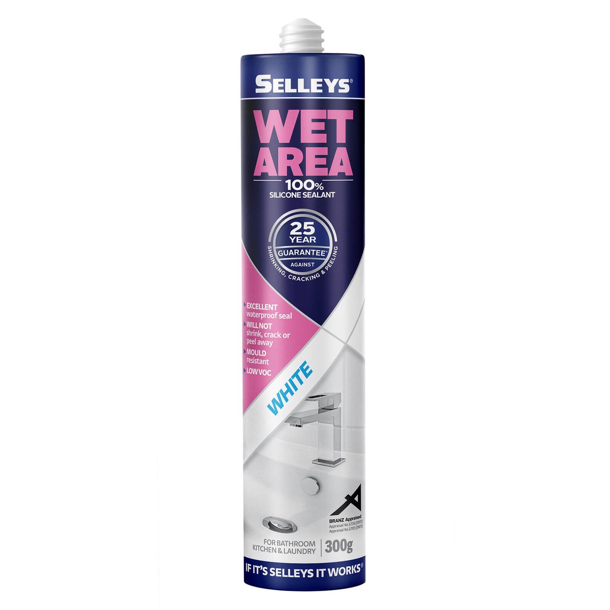 Selleys Wet Area Waterproof Silicone Sealant White 300g