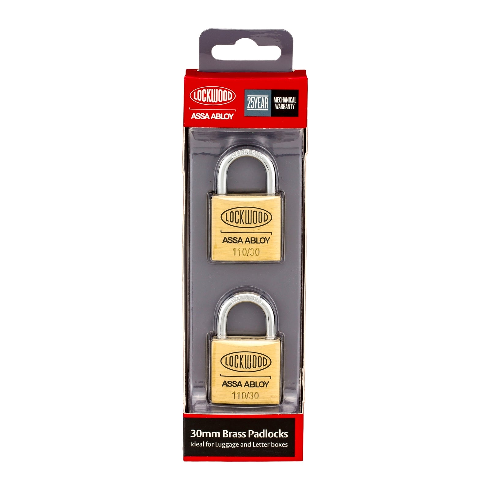Lockwood 30mm Solid Brass 110 Series Padlocks 2 Pack Keyed Lock