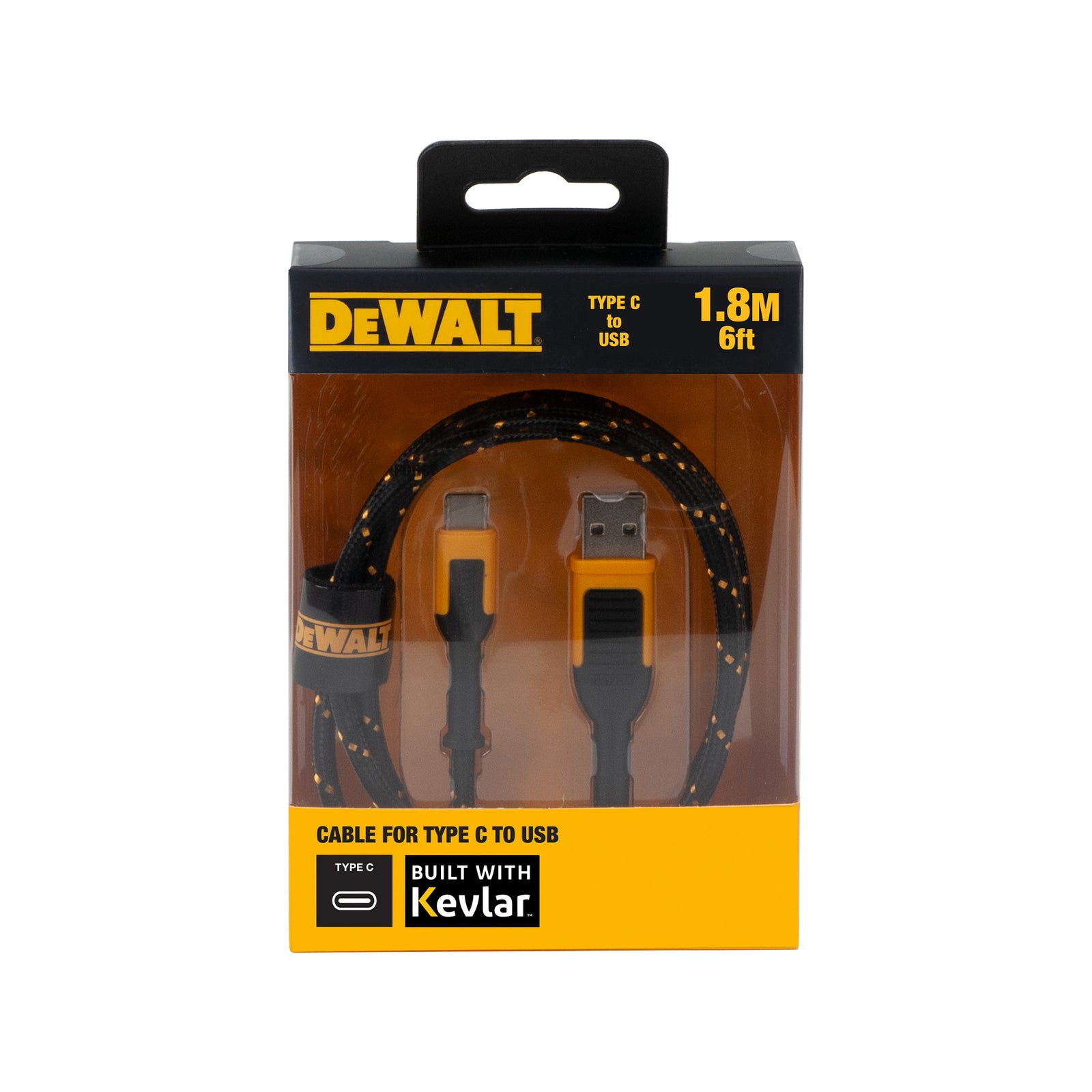 DeWALT 1.8m USB-C to USB Charging Cable, Kevlar Reinforced 1311348DWE