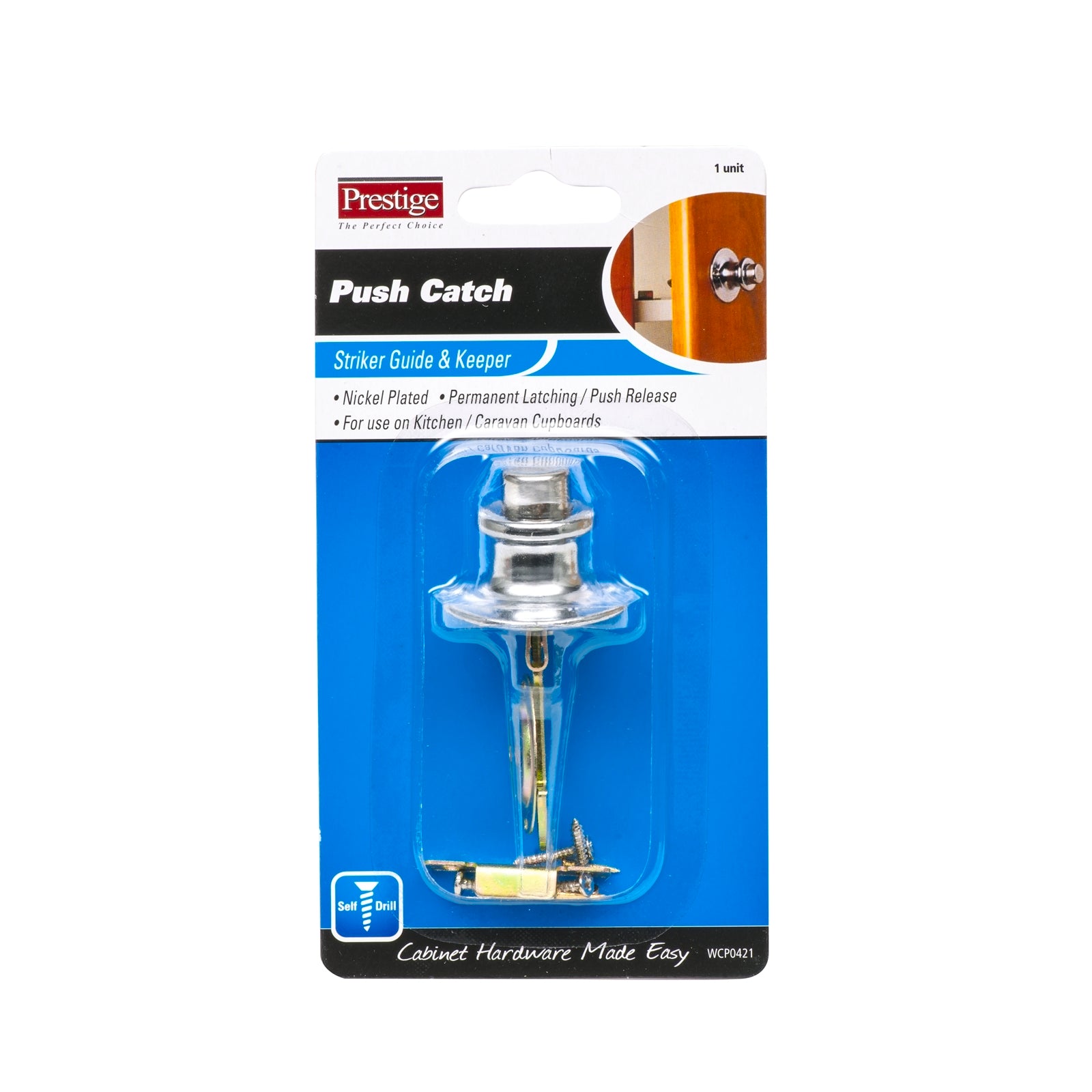 Prestige Push Catch, Nickel-Plated Steel Cabinet Latch for Indoor Cupboards