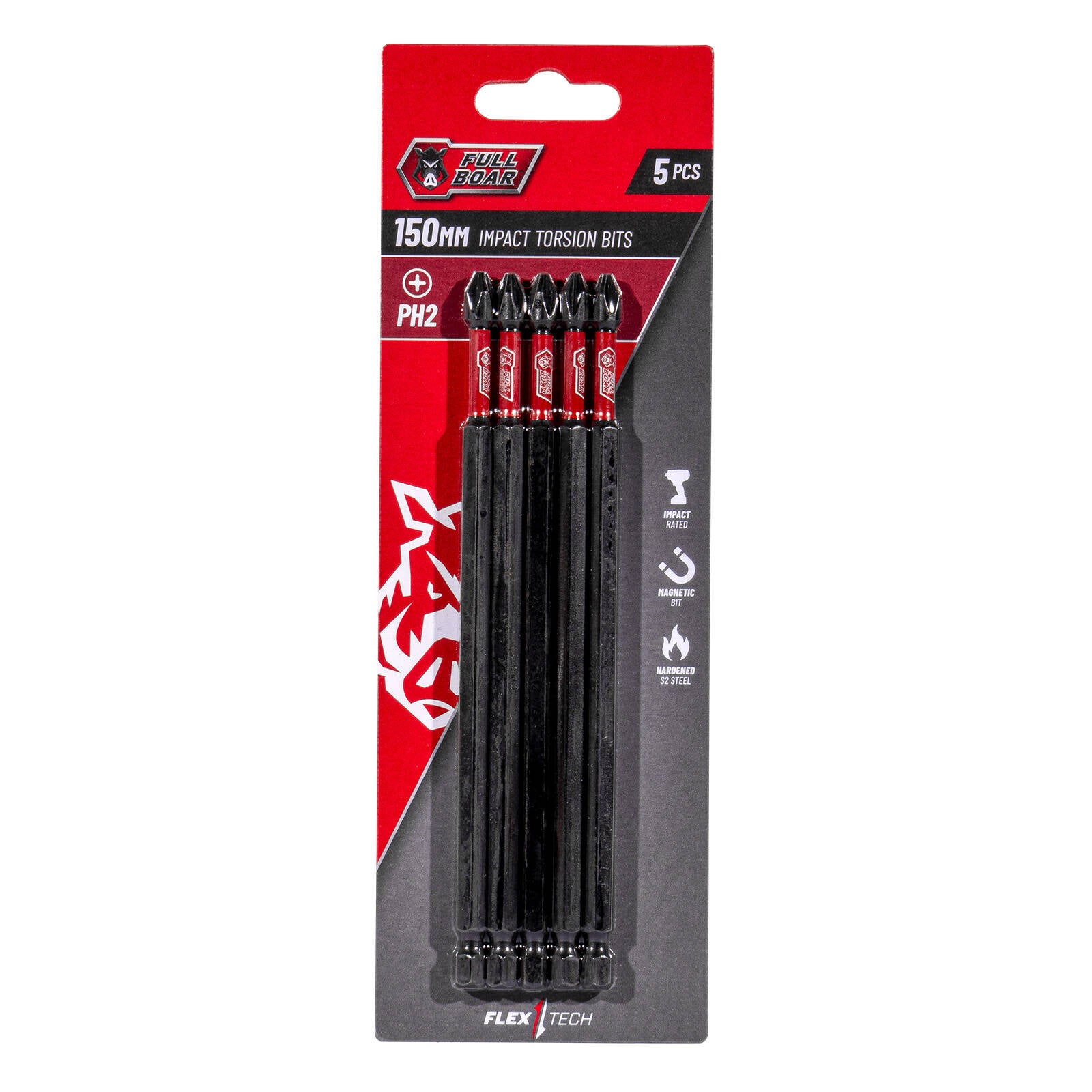 Full Boar PH2 x 150mm S2 Steel Impact Torsion Bit 5 Pack FPH2-1505