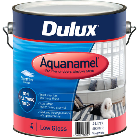Dulux Aquanamel Low Gloss Enamel Paint 4L Vivid White, Interior Doors Windows & Trim