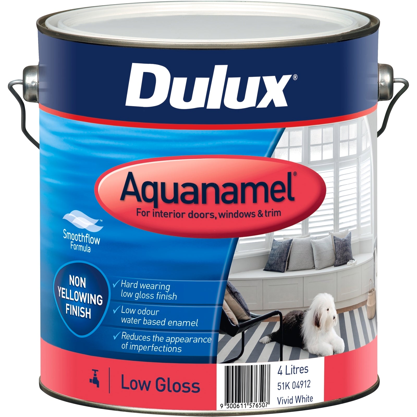 Dulux Aquanamel Low Gloss Enamel Paint 4L Vivid White, Interior Doors Windows & Trim