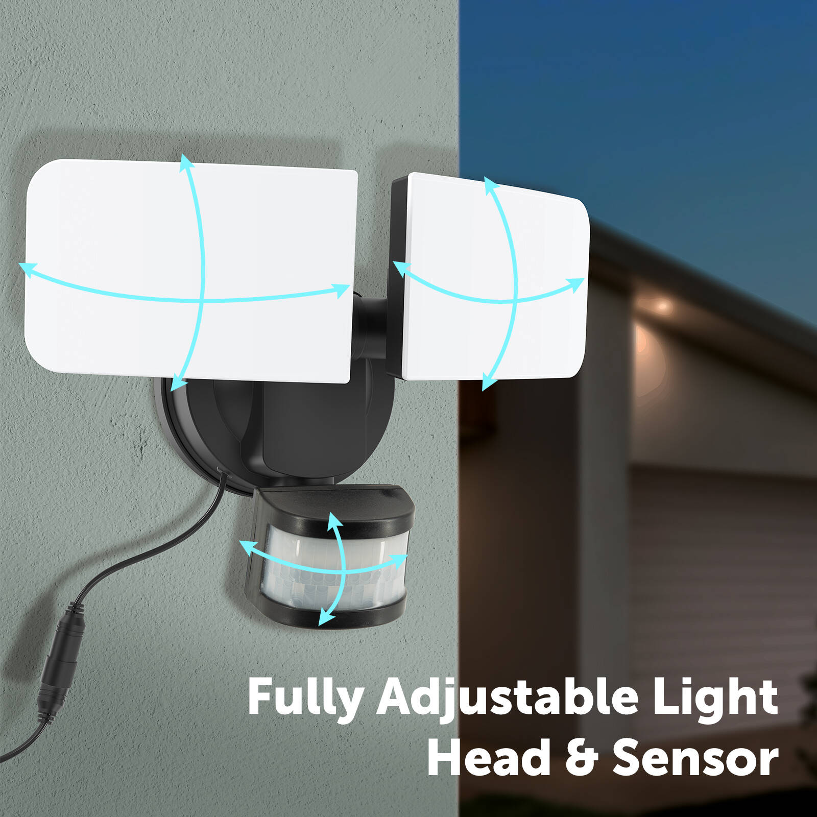 Arlec Black Solar Hybrid Ketupa Twin Head Security Sensor Floodlight, Adjustable Heads Dusk to Dawn MAL812H