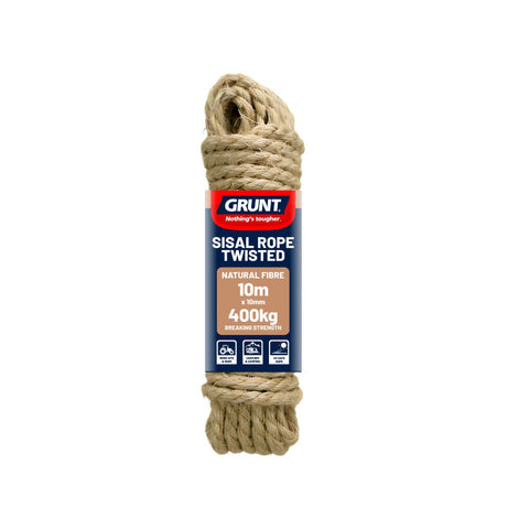 Grunt Sisal Twisted Rope 10mm x 10m Natural Fibre Strong Grip - SuperSaverAU - view 1