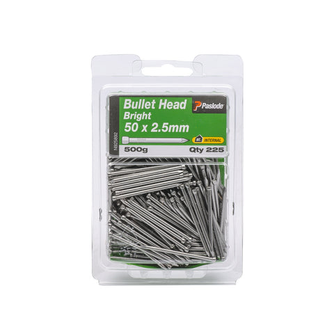 Paslode 50 x 2.5mm Bright Steel Bullet Head Nails 225 Pack 500g