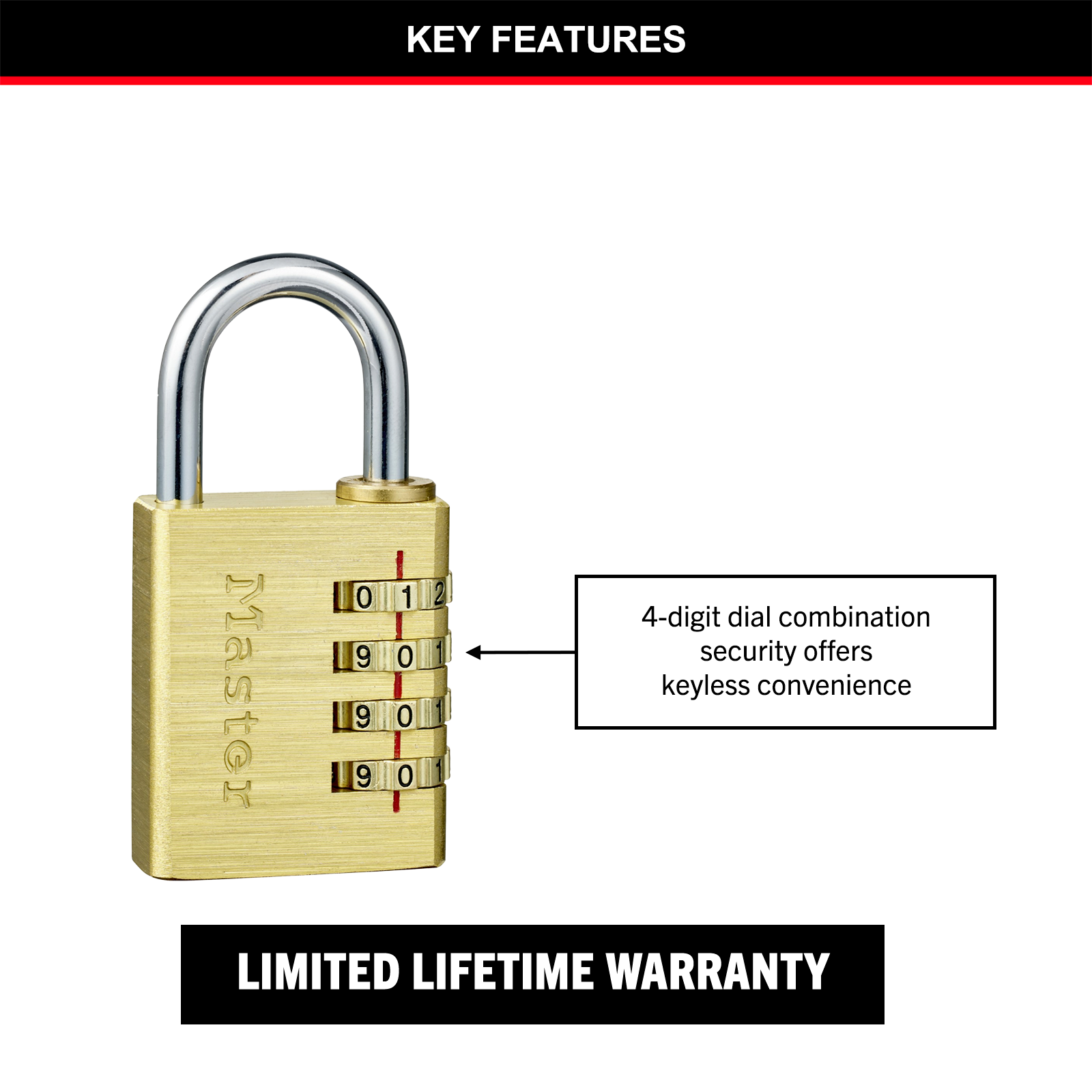 Master Lock 40mm Brass Finish Aluminium Combination Padlock