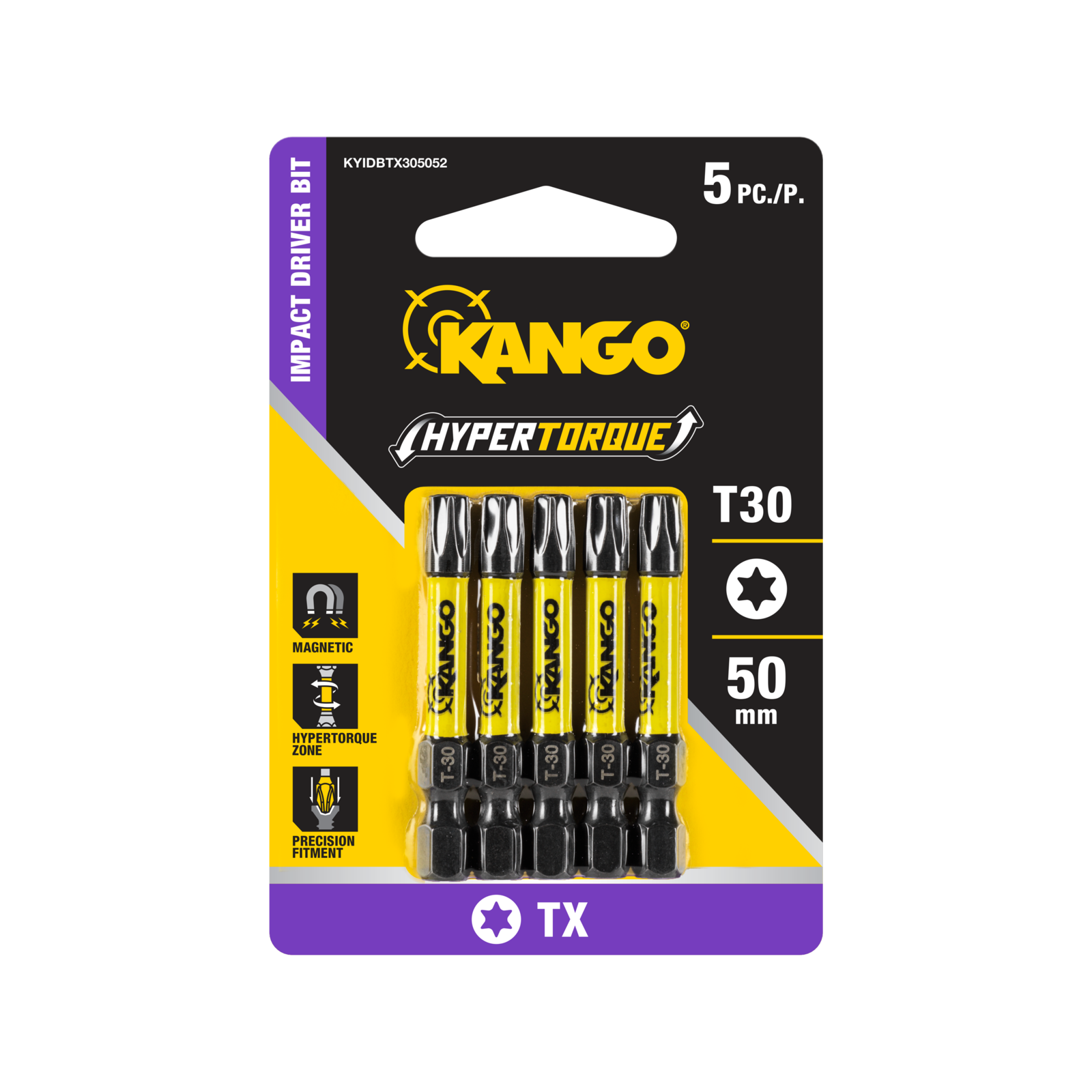 Kango HyperTorque TX30 50mm Impact Driver Bit - 5 Pack, Magnetic Tip
