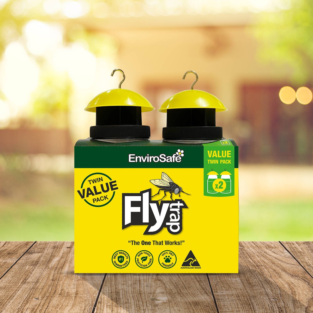 EnviroSafe Fly Trap 2 Pack - Reusable Outdoor Fly Traps, Food-Grade PET