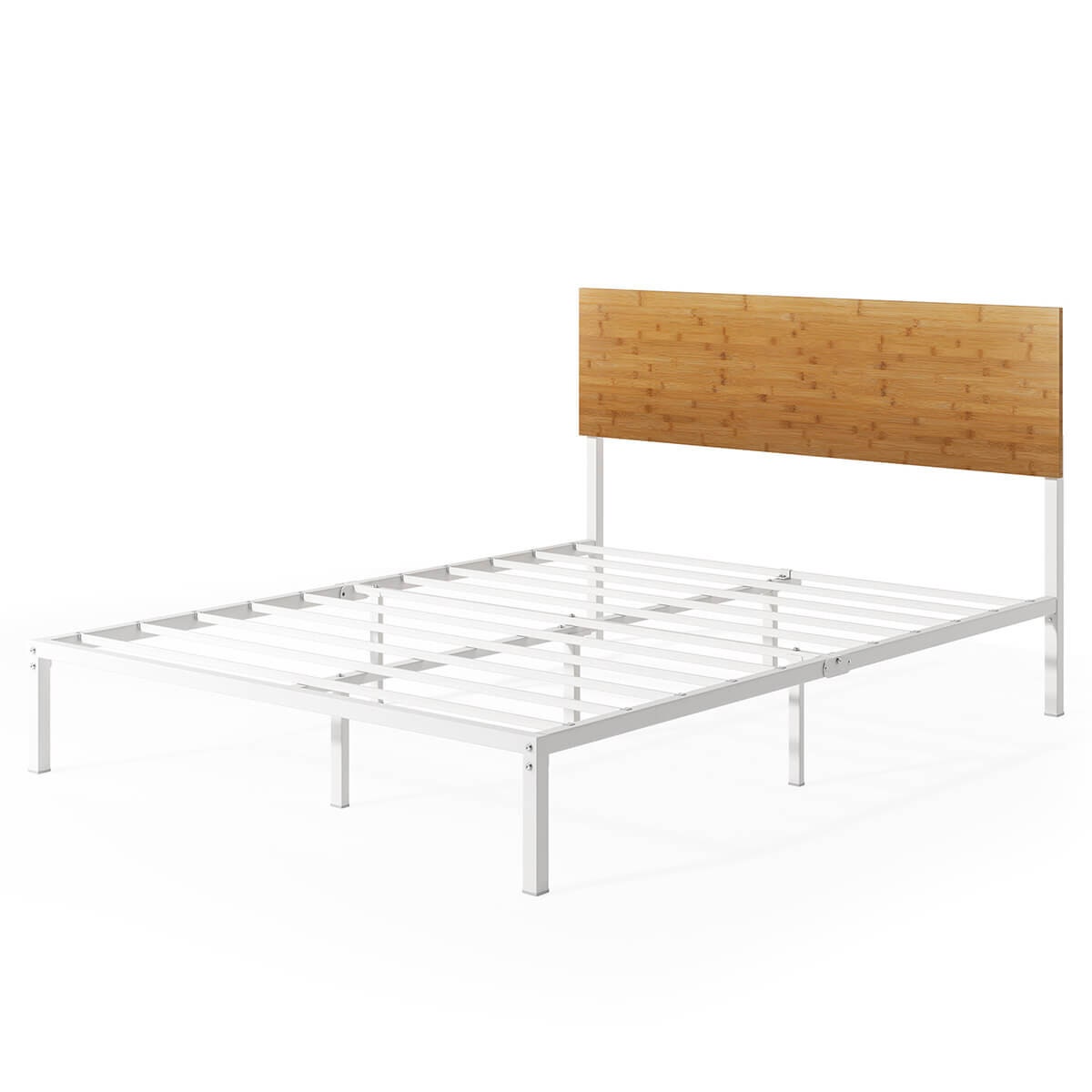 Zinus Double Metal and Bamboo Bed Frame - White, Adjustable Headboard, No Box Spring Needed - AU-FBOBH2-39D