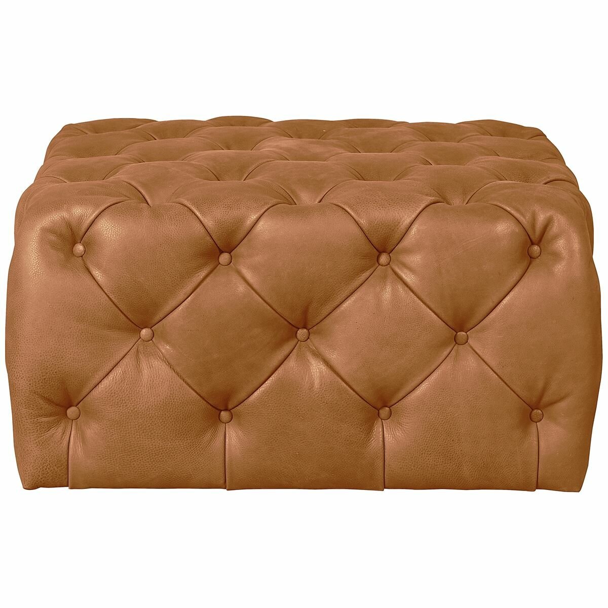 London Leather Victoria medium square footstool - camel aniline leather, tufted buttons - HCFTUHSOFSSQMCAM