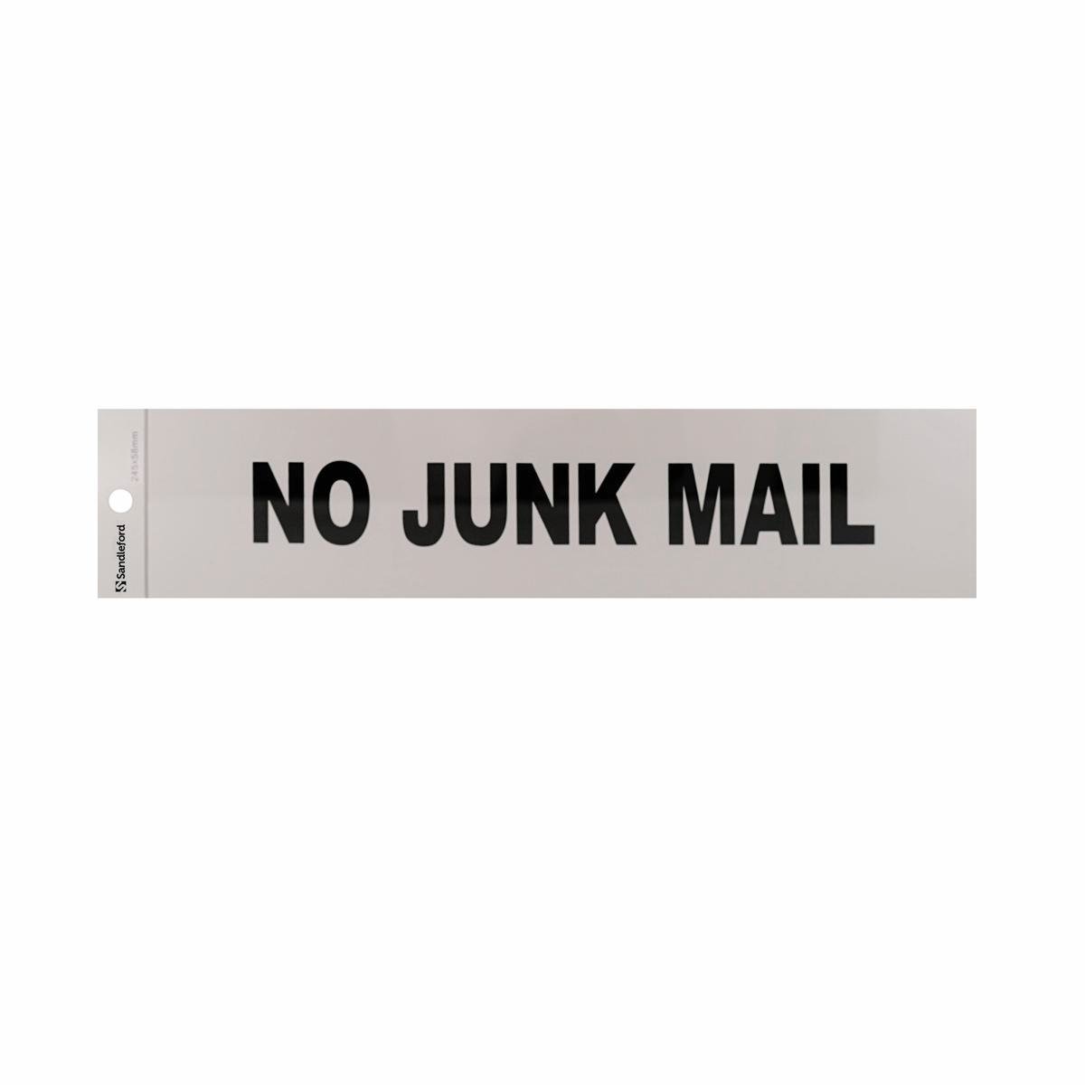 Sandleford No Junk Mail Sign - Silver - Self Adhesive - 245 x 58mm - SuperSaverAU - view 1