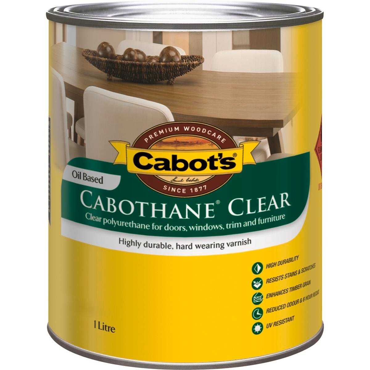 Cabot's 1L Cabothane Clear Matt Oil Based Polyurethane Timber Varnish, Splatter Resistant
