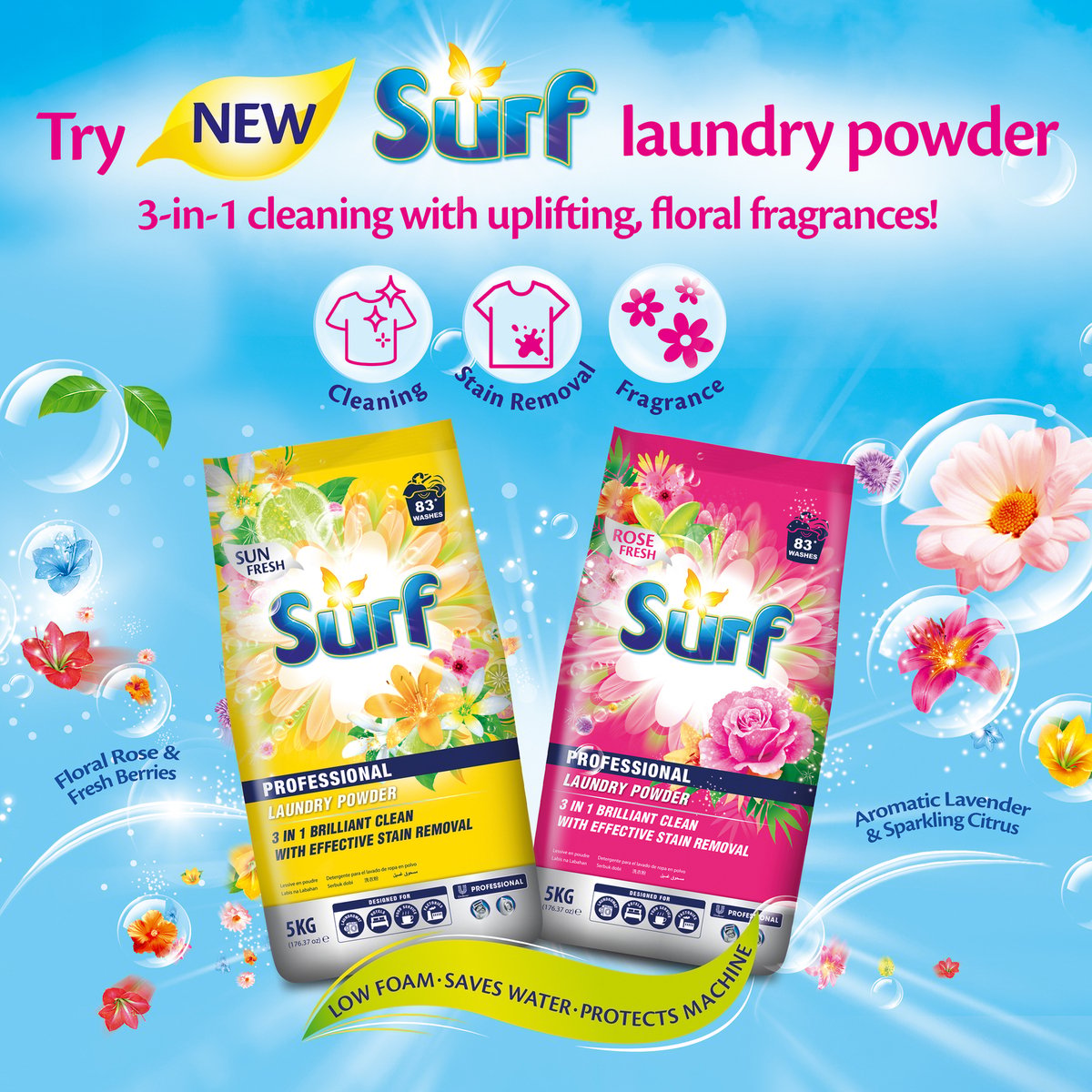 Surf Professional Laundry Powder 5kg - Sun Fresh - 83 Washes - Stain Removal - SuperSaverAU - view 3
