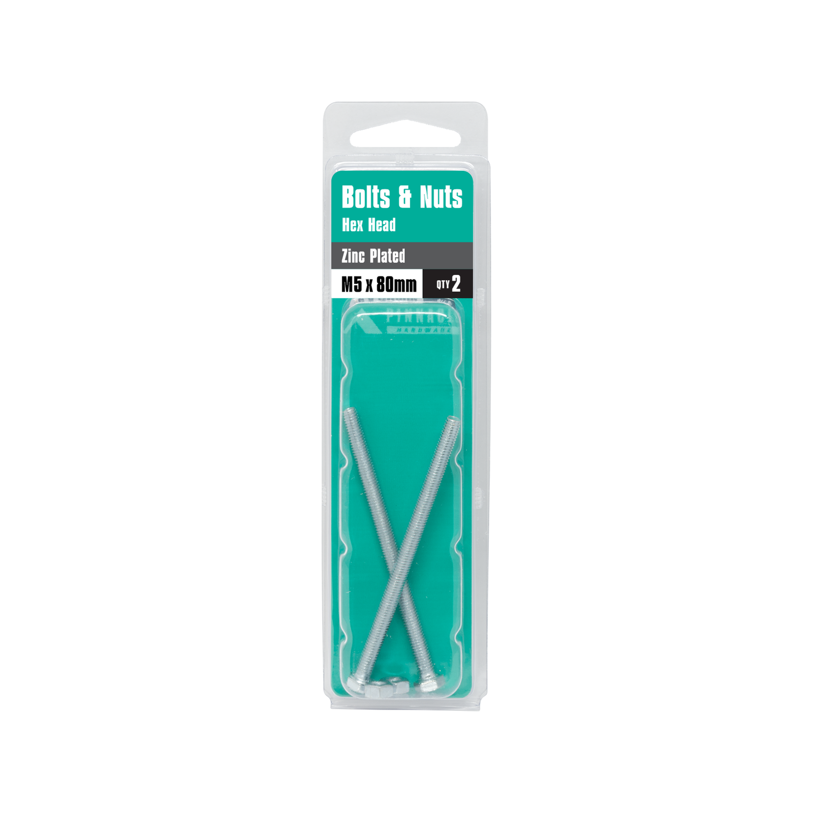 Pinnacle M5 x 80mm Zinc Plated Hex Head Bolts and Nuts - 2 Pack