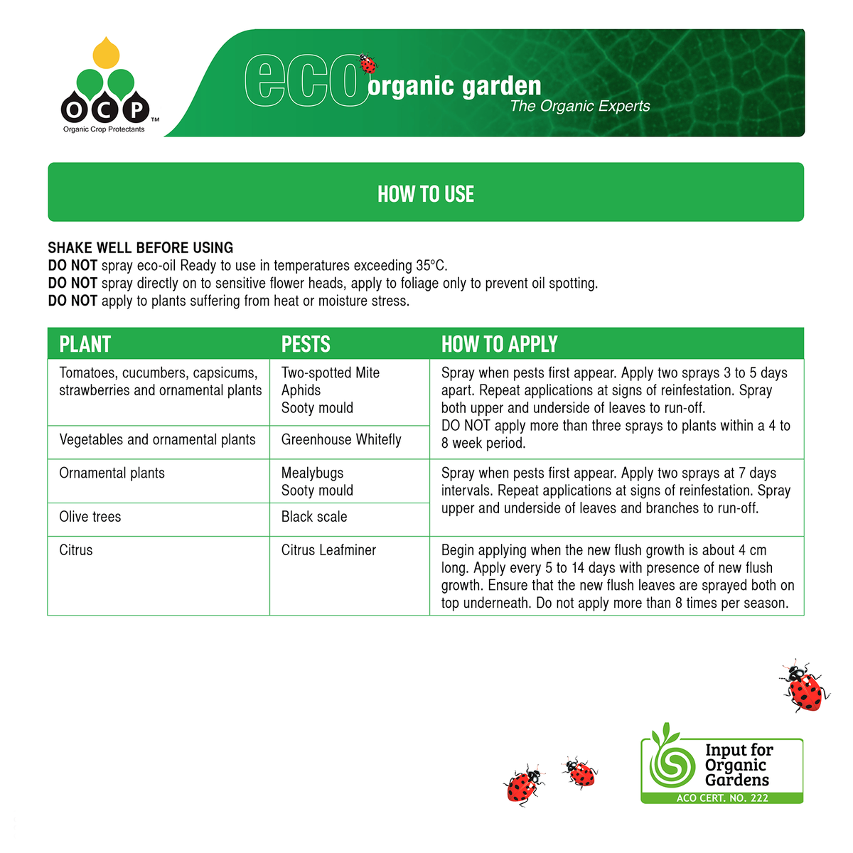 OCP Eco-Oil 750ml Ready to Use Organic Insecticide & Miticide Spray
