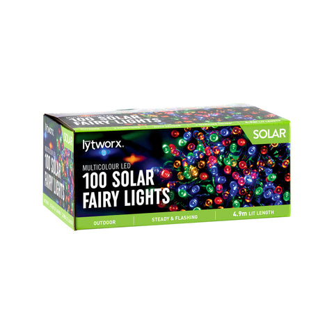 Lytworx 25205 100 Multicolour LED 2 Function Solar Fairy Lights - 4.9m - Weather Resistant - Outdoor