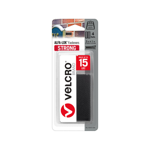 Velcro 25mm x 76mm Black Alfa-Lok Hook and Loop Strips 4 Sets