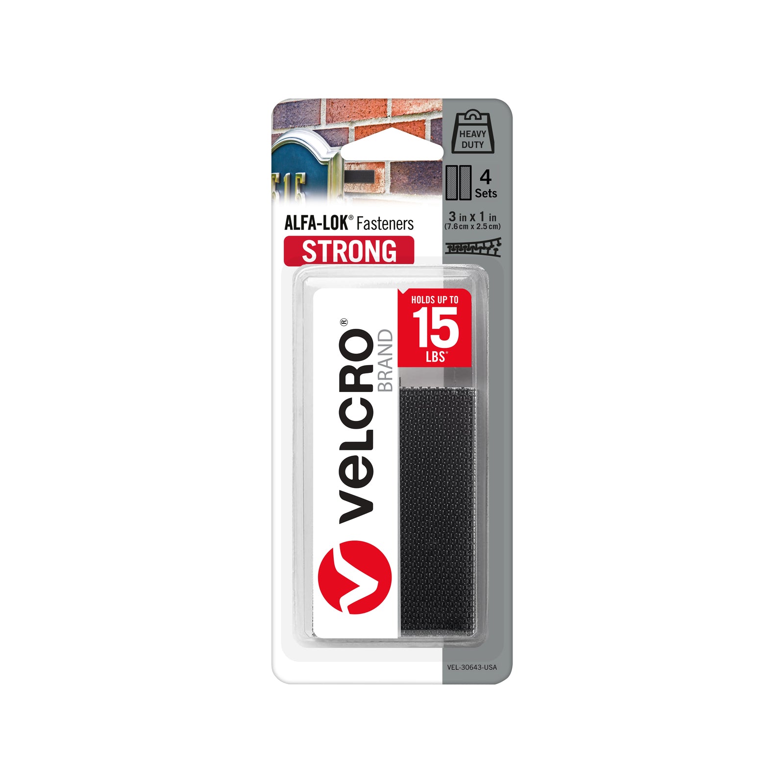 Velcro 25mm x 76mm Black Alfa-Lok Hook and Loop Strips 4 Sets