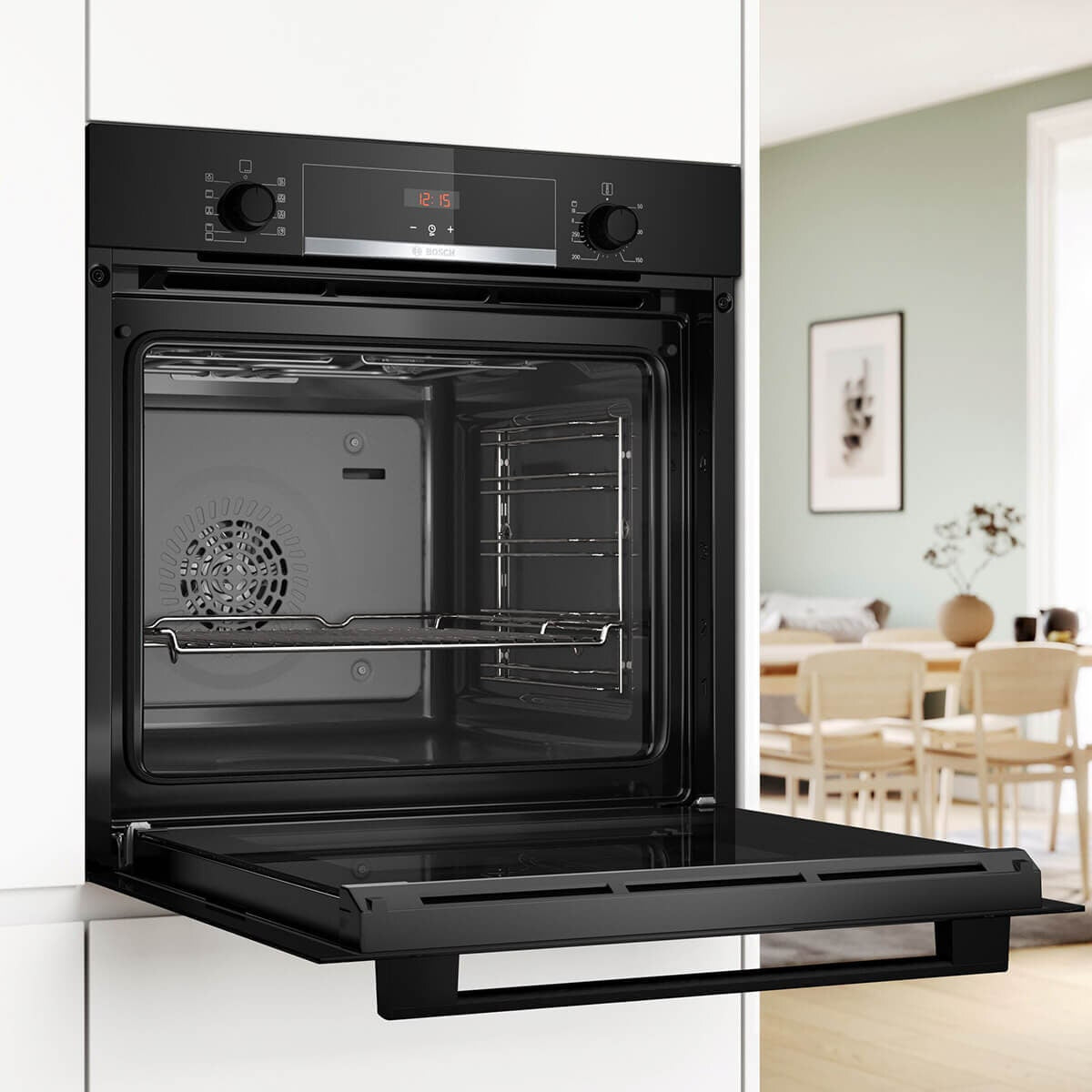 Bosch Series 4 60cm Built-In Electric Oven - 71L, 3D Hotair, EcoClean Direct, Black - HBA534BB3A