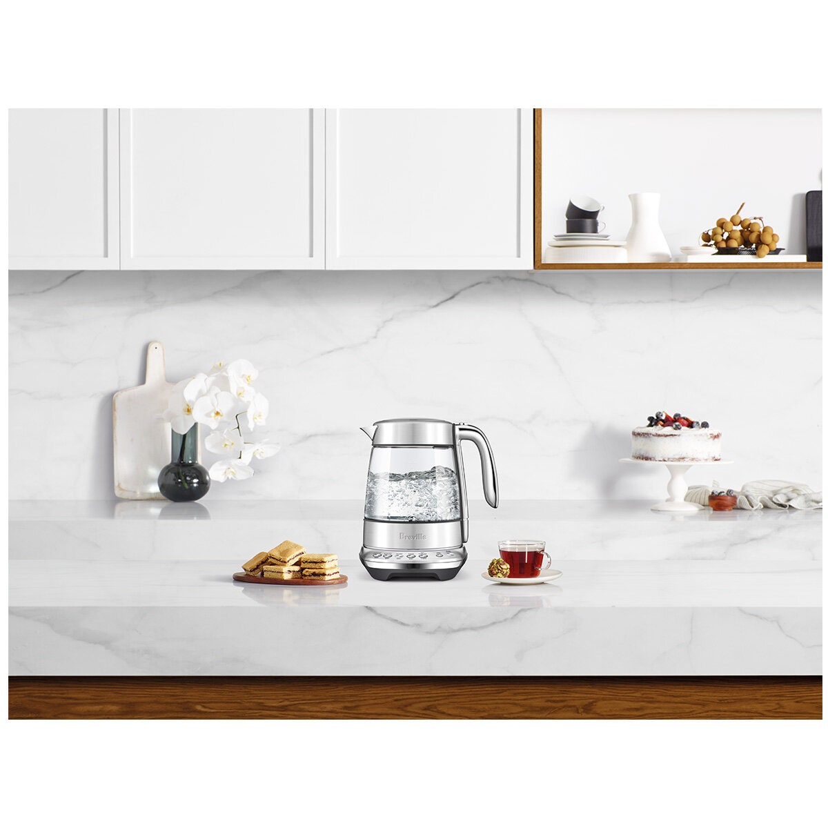 Breville the Smart Crystal Luxe Glass Kettle - Five Temperature Settings, Keep Warm, 2400W - BKE855BSS
