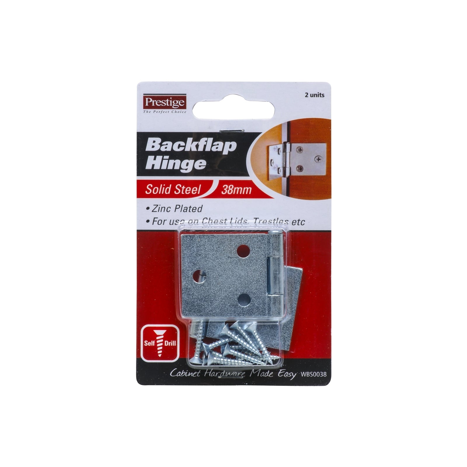Prestige 38mm Zinc Plated Steel Backflap Hinges - 2 Pack