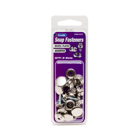 Zenith Assorted Nickel Plated Brass Snap Fasteners with Screw, 8 Sets